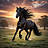 Majestic black horse running at sunset – Photorealistic wildlife scene